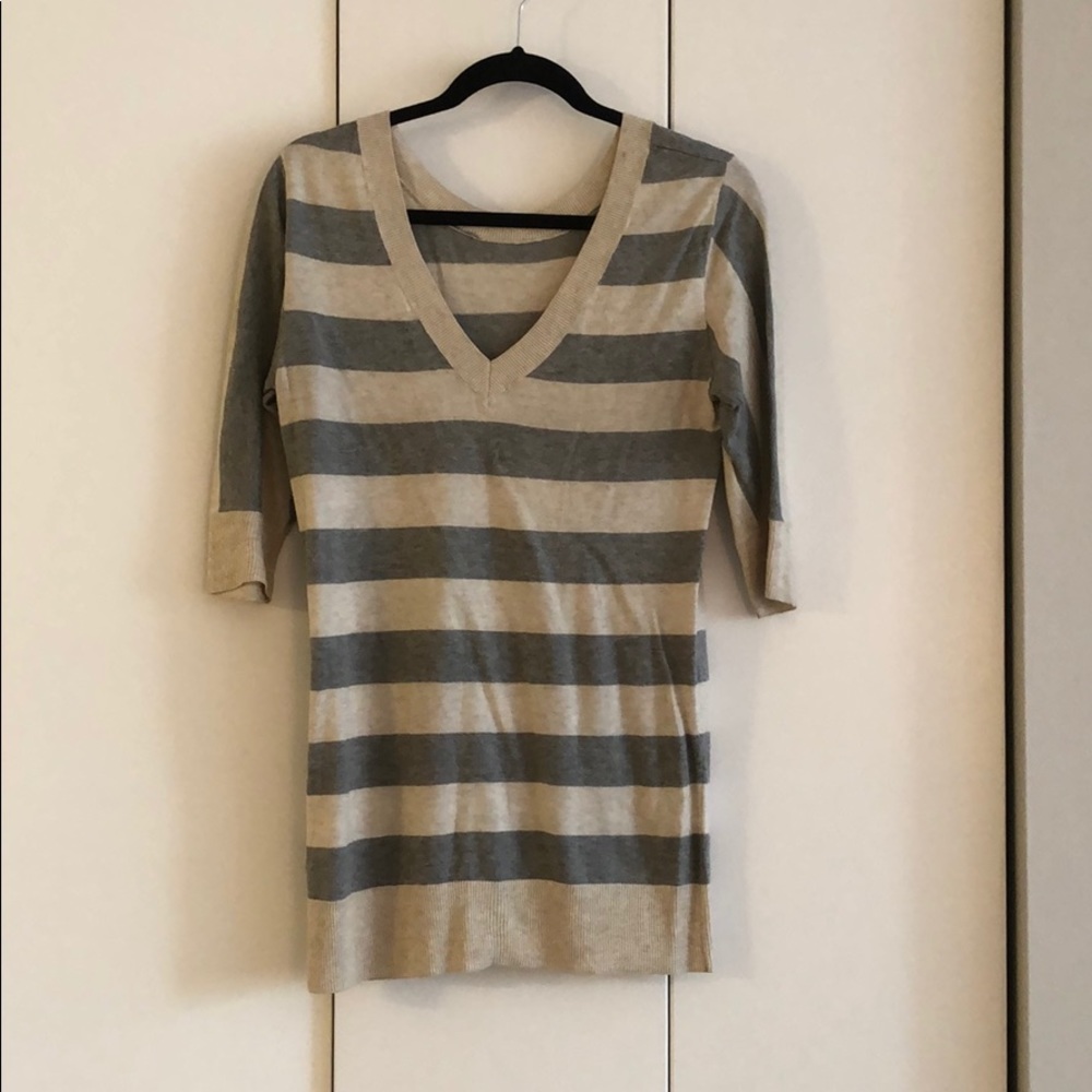BDG Grey and Beige Striped Long Sweater